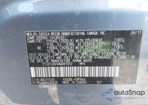2011 Toyota Rav4 from USA, damaged, VIN 2T3ZF4DV4BW081912